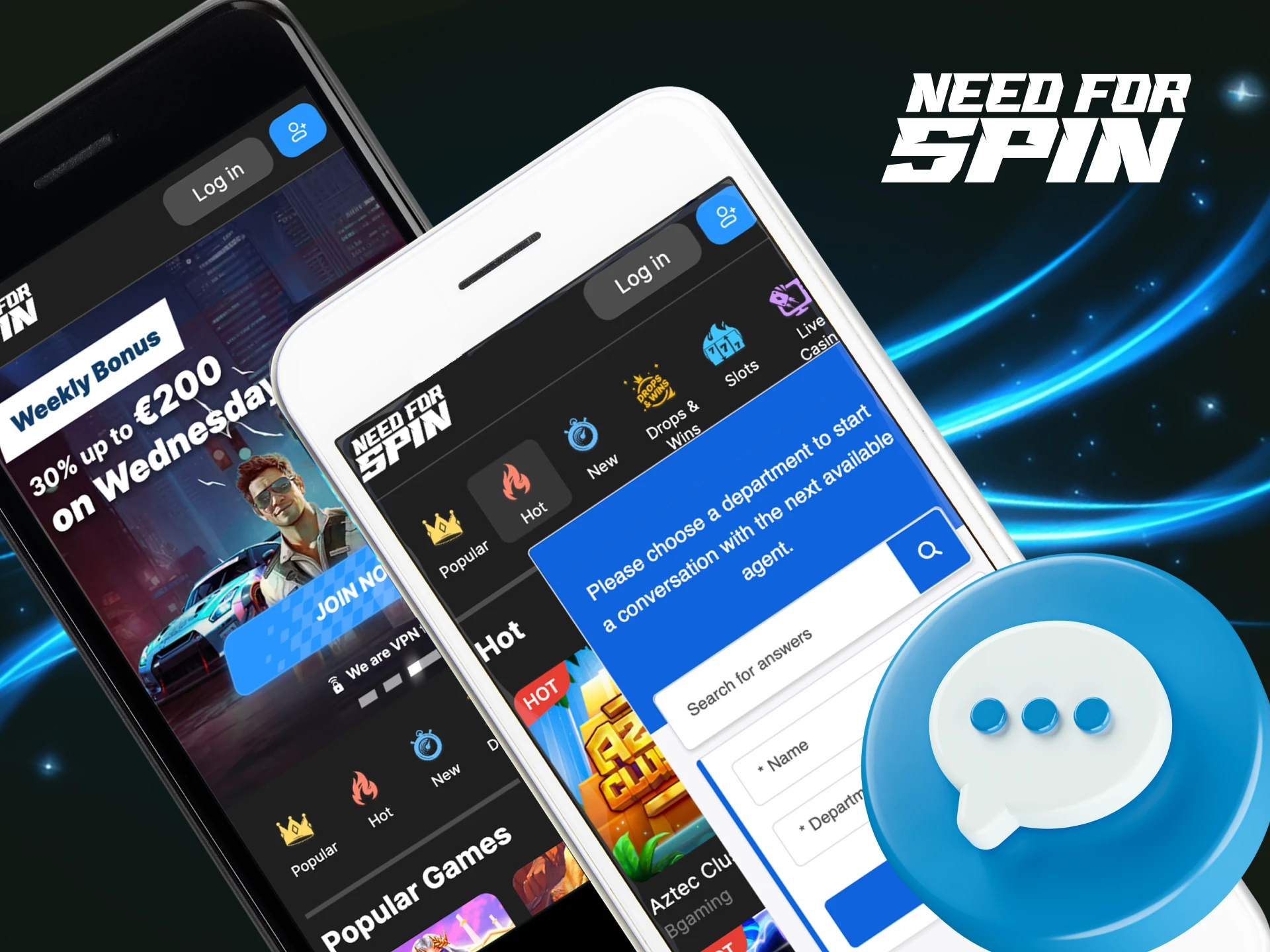 What is live chat to contact the Need for Spin online casino support team.