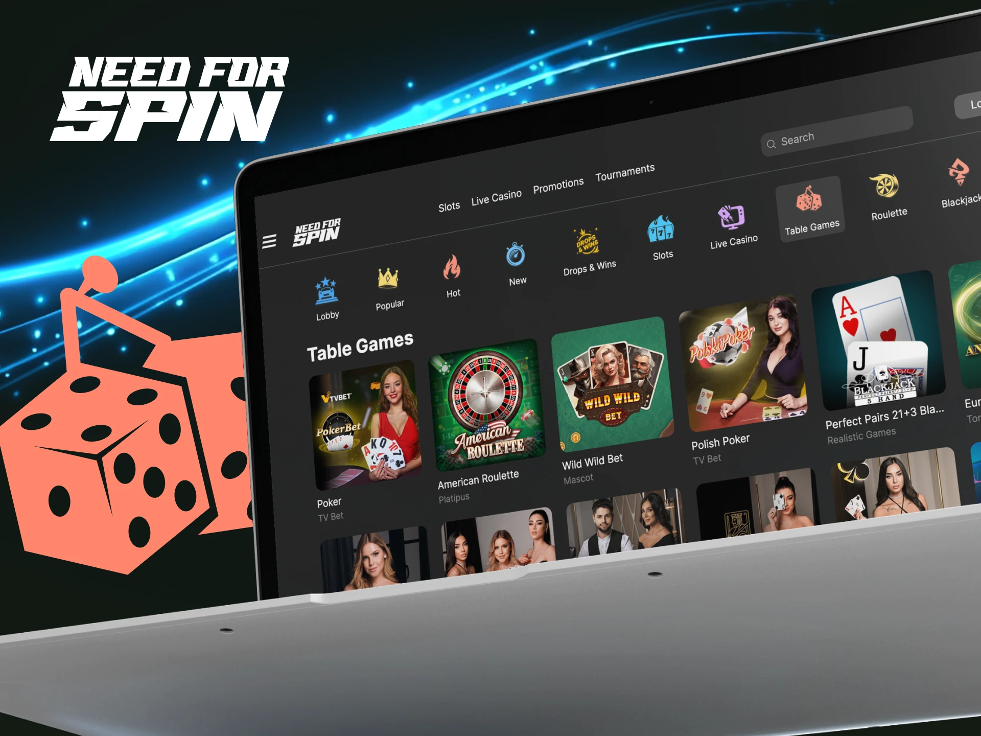 What table games are available on the Need For Spin online casino website.