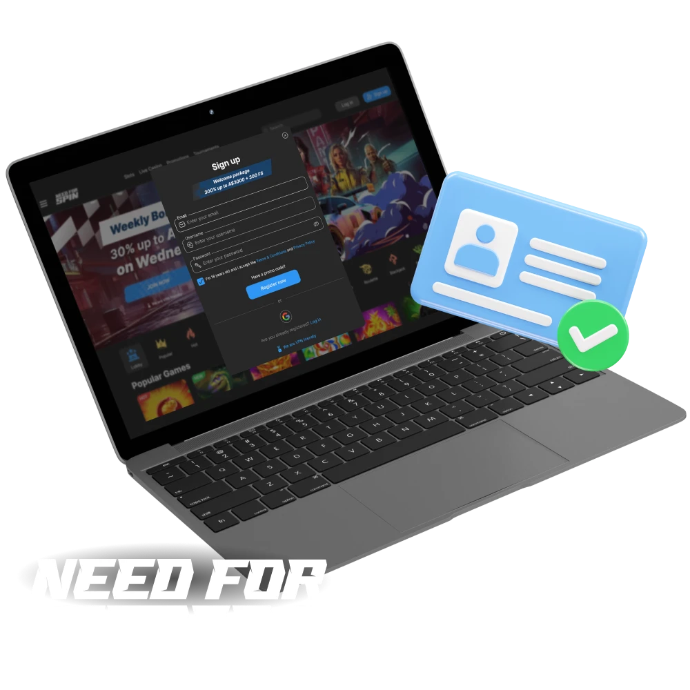 How to create a new account and get it verified on the Need for Spin online casino website.