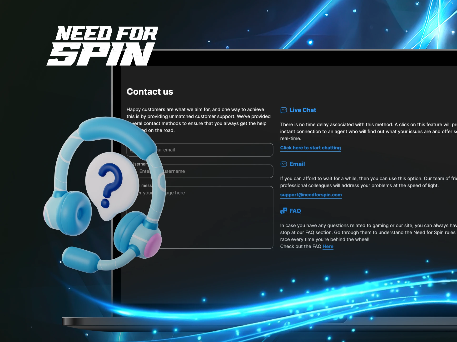 What are the ways to contact the Need for Spin online casino support team in Australia.